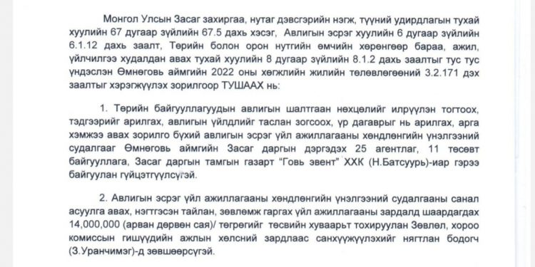 Өмнөговь Засгийн дарга Р.Сэддорж 14 сая төгрөгөөр ажилтнуудаа авлига авсан эсэх судалгаа хийлгэнэ