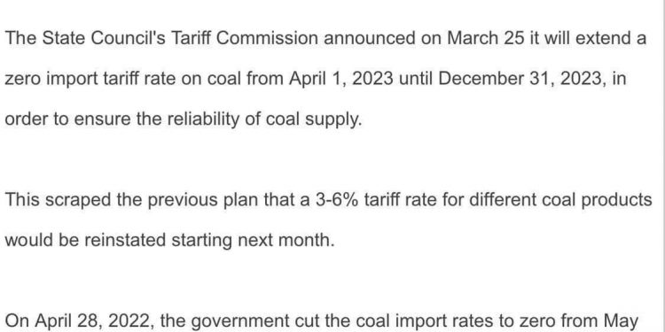 БНХАУ 2023 оныг дуустал нүүрсний импортын татварыг тэглэхээр болжээ