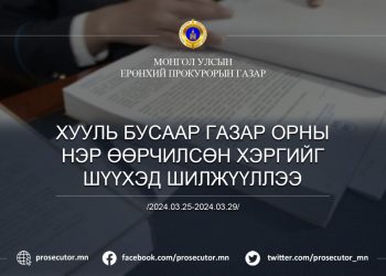 ХУУЛЬ БУСААР ГАЗАР ОРНЫ НЭР ӨӨРЧИЛСӨН ХЭРГИЙГ ШҮҮХЭД ШИЛЖҮҮЛЛЭЭ